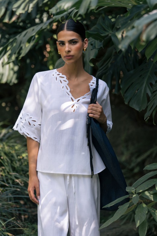 Linen-blend tunic with cut-out details Linen-blend tunic with cut-out details