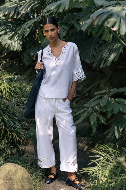 Linen-blend tunic with cut-out details Linen-blend tunic with cut-out details