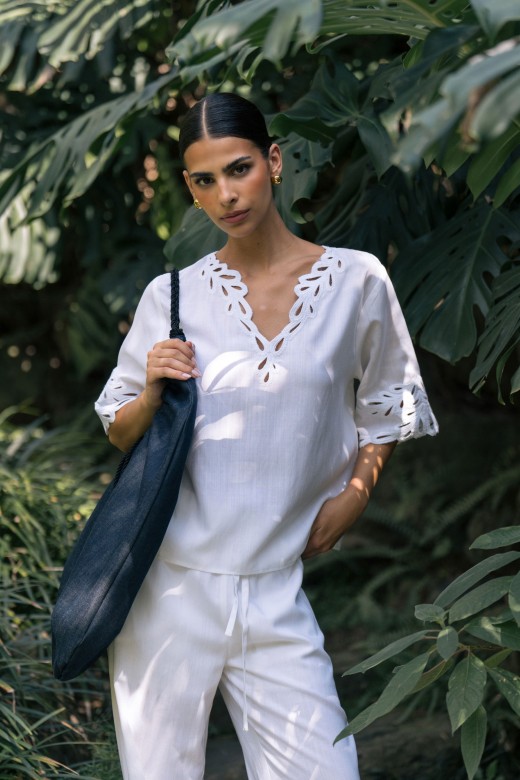 Linen-blend tunic with cut-out details