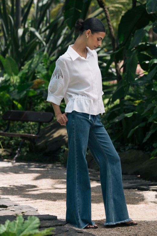 Jeans wide leg em algod�o