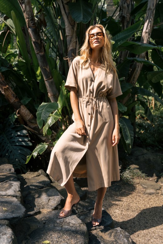 Midi shirt dress with adjustable waist Midi shirt dress with adjustable waist