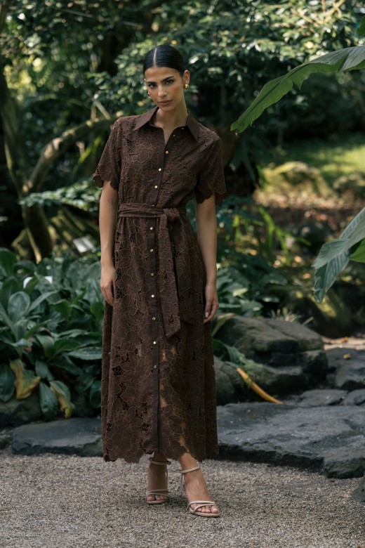 Lace midi dress with belt Lace midi dress with belt