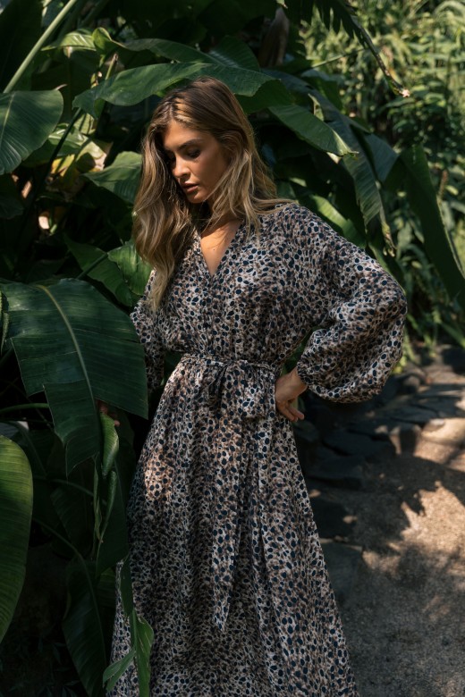 Printed midi dress with belt Printed midi dress with belt