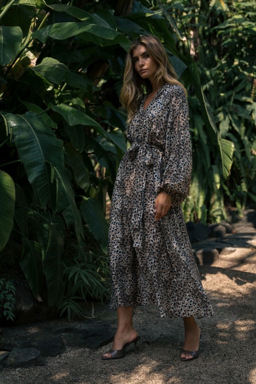 Printed midi dress with belt Printed midi dress with belt