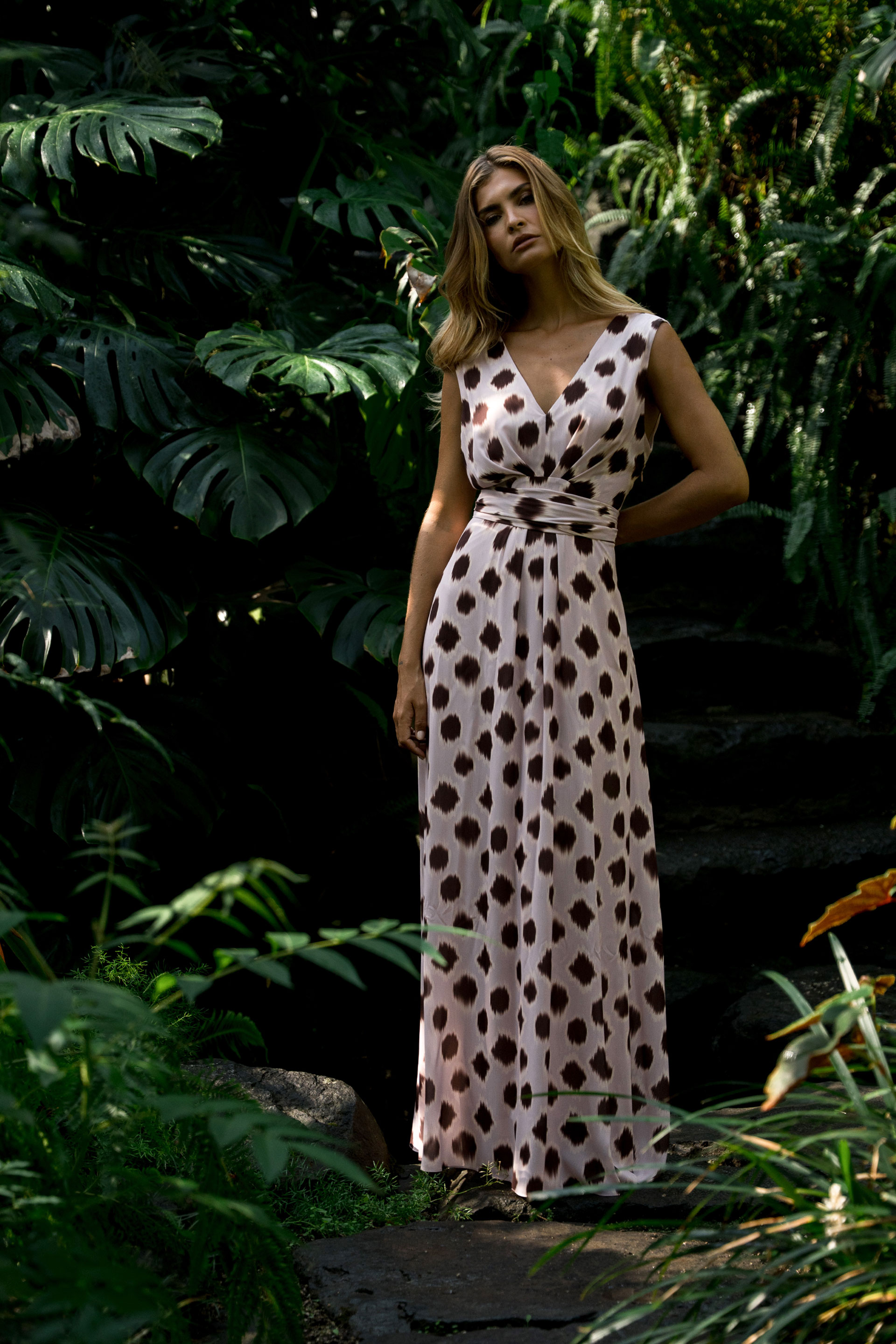 Printed maxi dress with sash