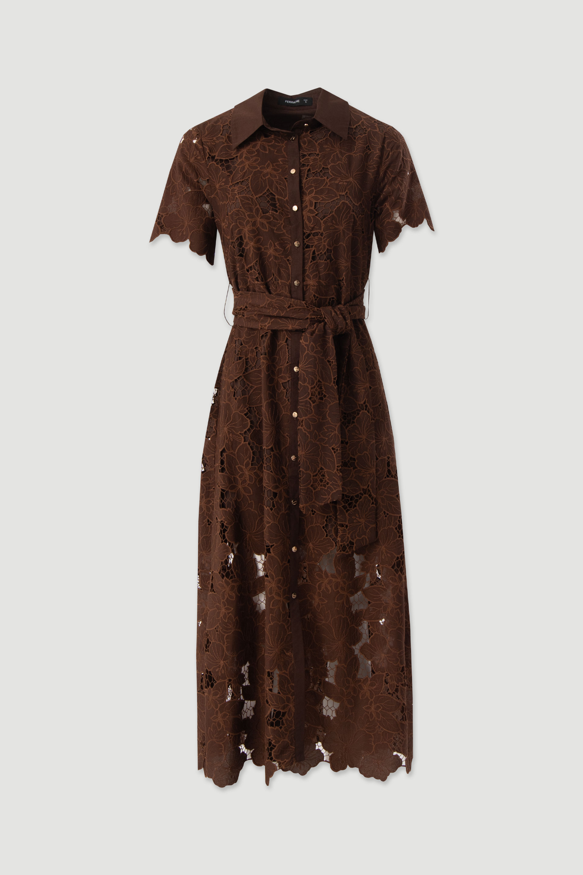 Lace midi dress with belt