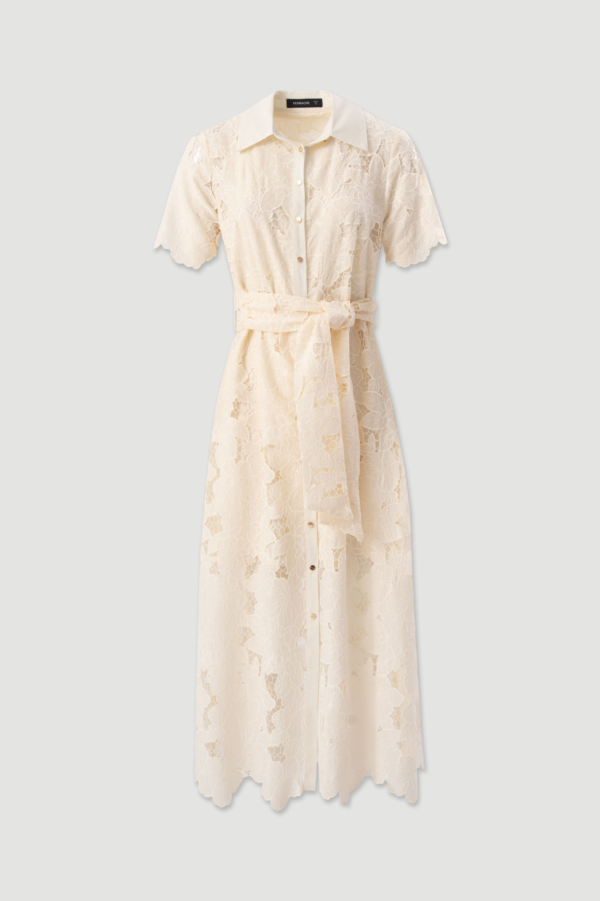 Lace midi dress with belt