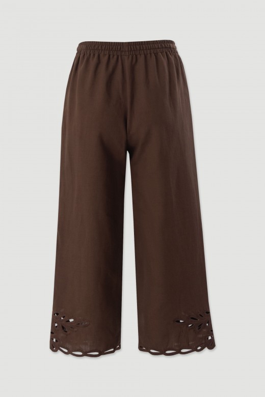 Linen-blend culotte trousers with cut-out details Linen-blend culotte trousers with cut-out details