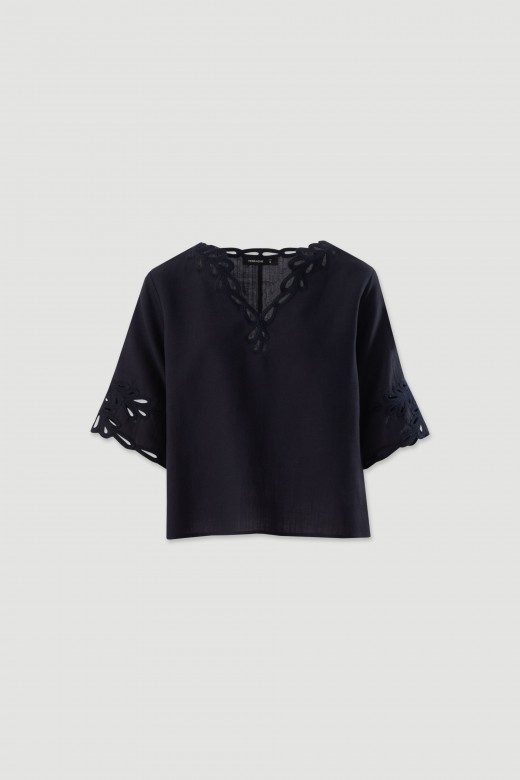Linen-blend tunic with cut-out details Linen-blend tunic with cut-out details