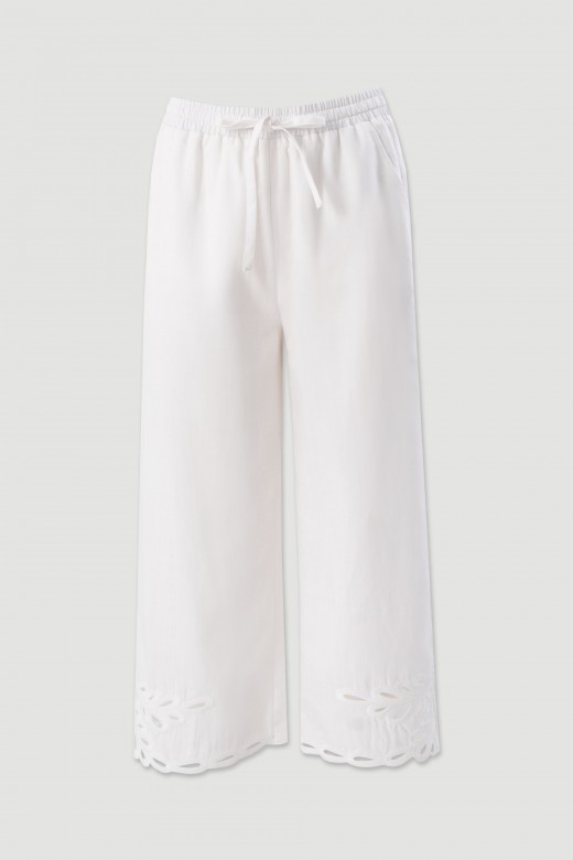 Linen-blend culotte trousers with cut-out details Linen-blend culotte trousers with cut-out details