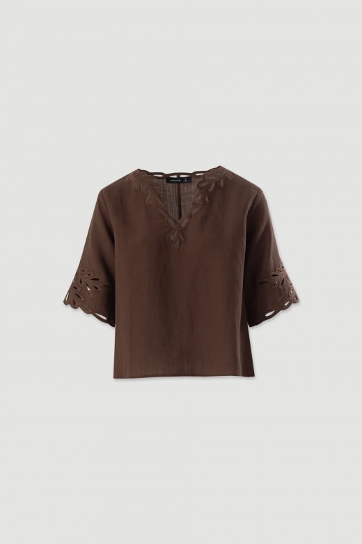 Linen-blend tunic with cut-out details Linen-blend tunic with cut-out details