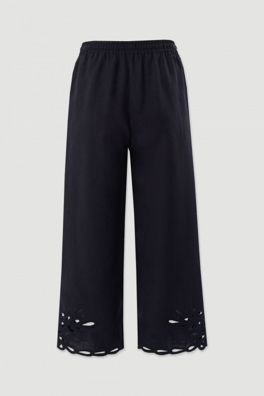 Linen-blend culotte trousers with cut-out details Linen-blend culotte trousers with cut-out details