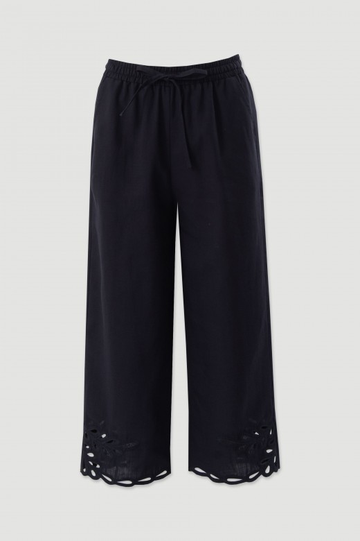 Linen-blend culotte trousers with cut-out details Linen-blend culotte trousers with cut-out details