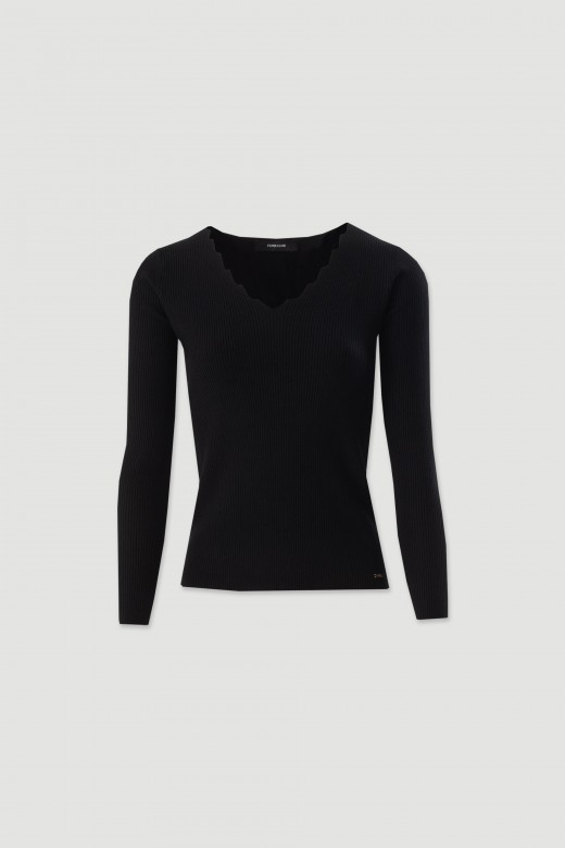 Ribbed knit sweater with v-neck Ribbed knit sweater with v-neck