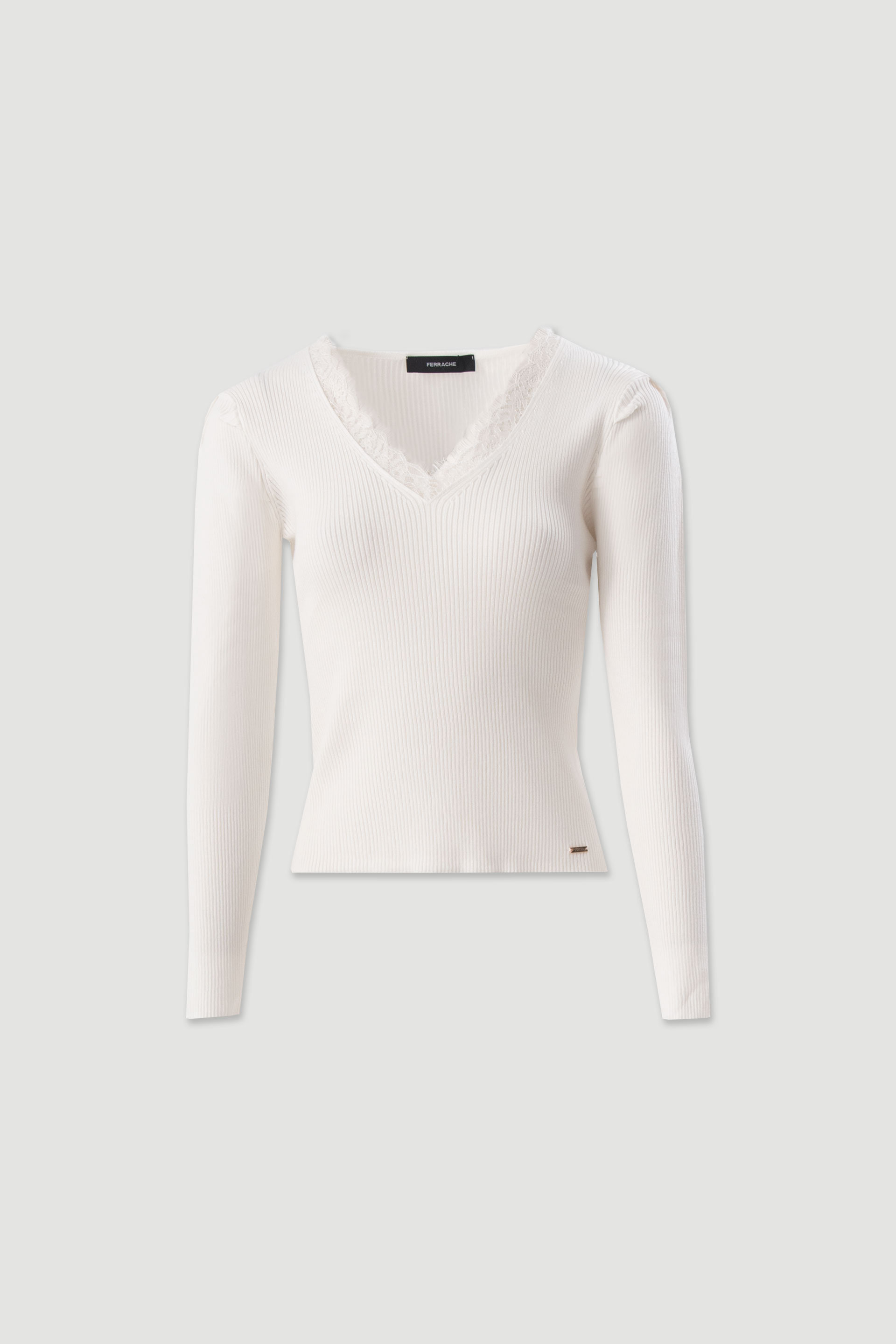 Camisola de malha canelada com renda