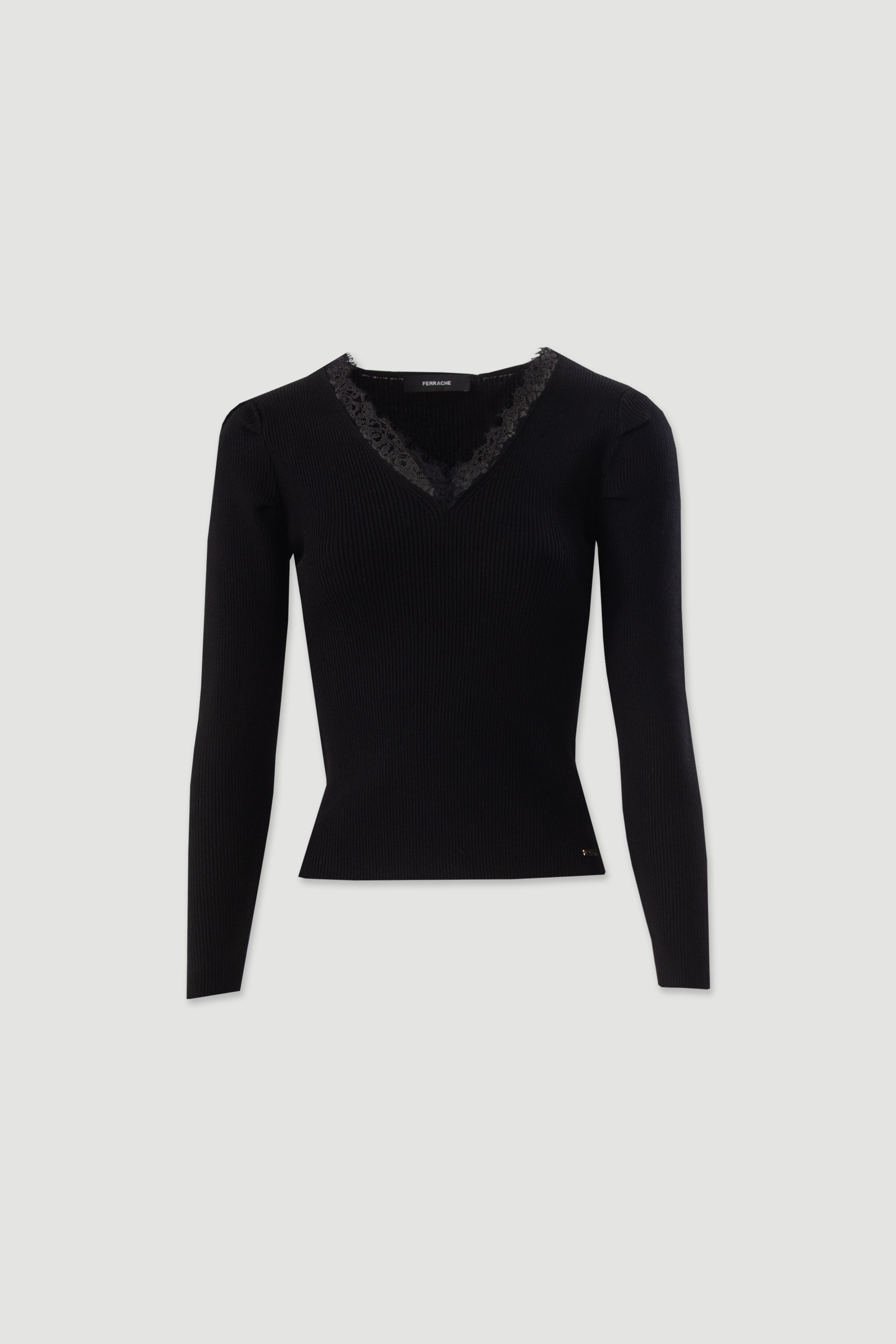 Camisola de malha canelada com renda