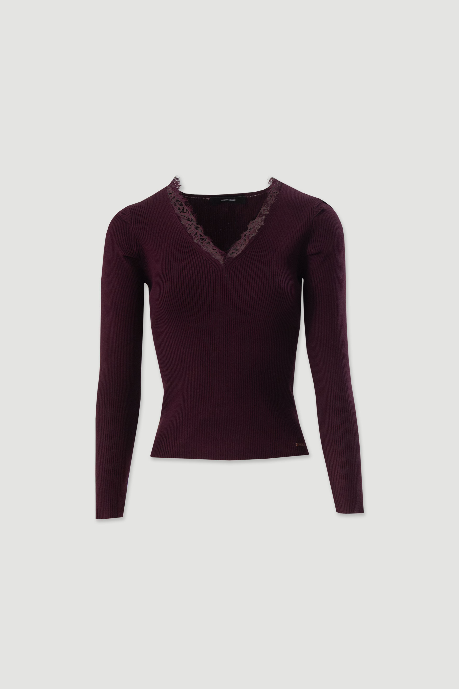 Camisola de malha canelada com renda