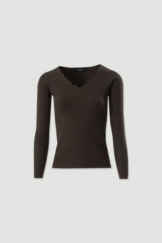 Ribbed knit sweater with v-neck Ribbed knit sweater with v-neck