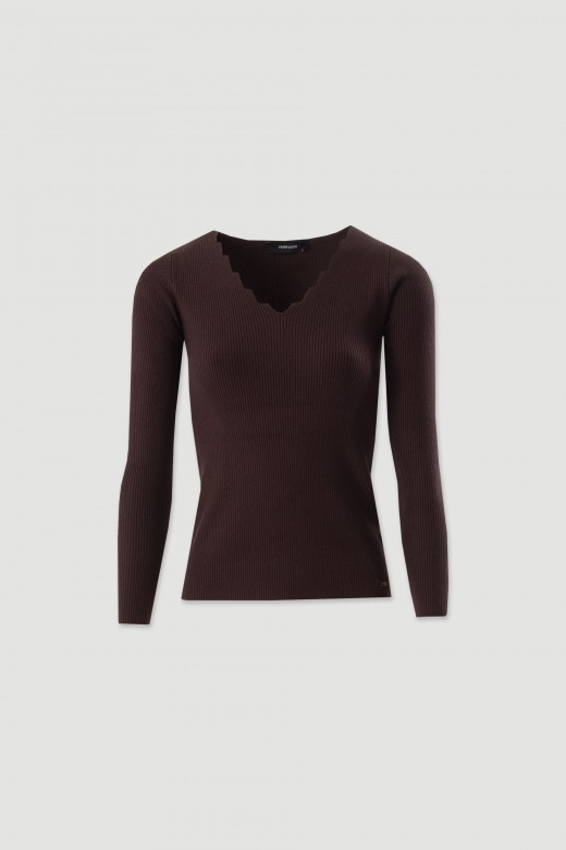 Ribbed knit sweater with v-neck Ribbed knit sweater with v-neck