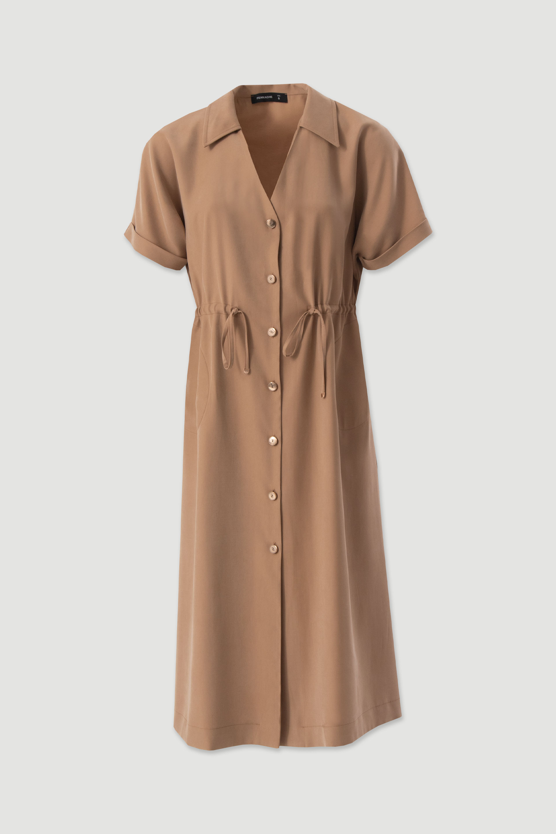 Midi shirt dress with adjustable waist