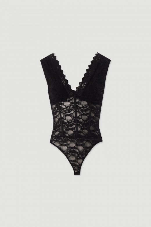 Lace bodysuit with v-neck Lace bodysuit with v-neck