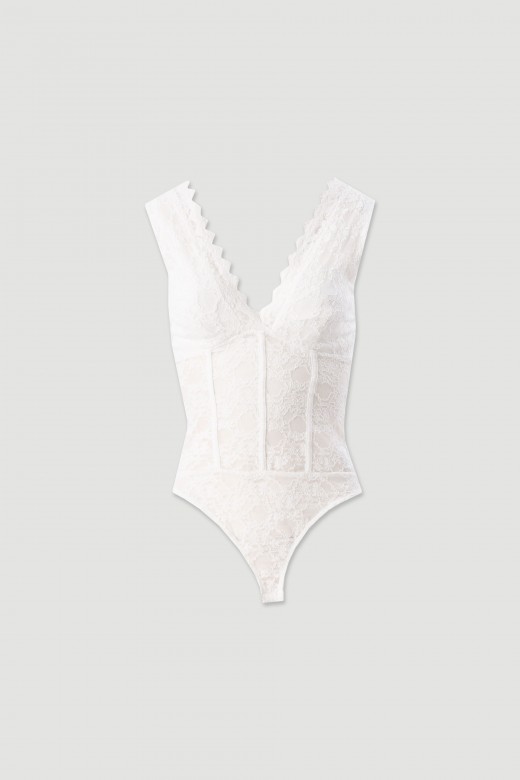 Lace bodysuit with v-neck Lace bodysuit with v-neck