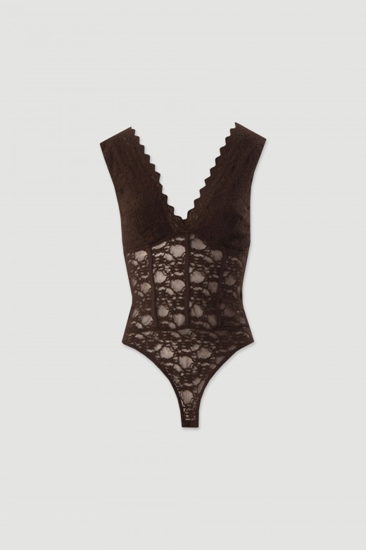 Lace bodysuit with v-neck Lace bodysuit with v-neck