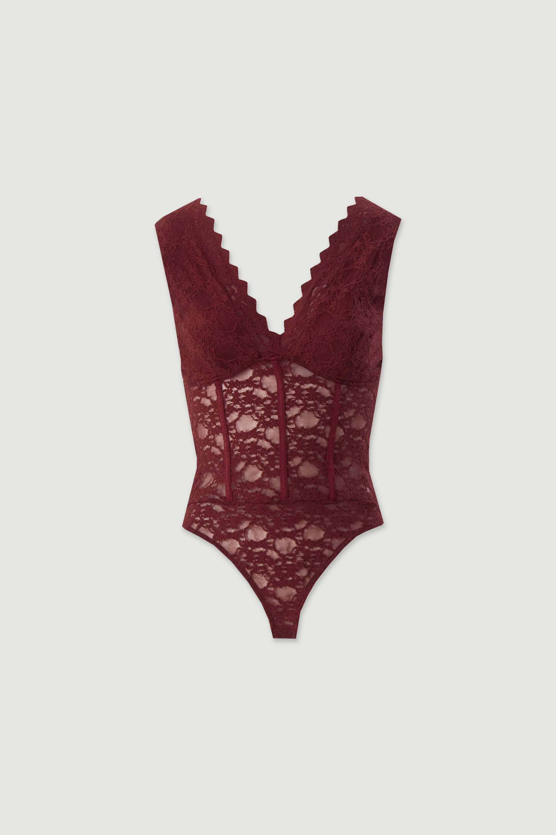 Lace bodysuit with v-neck