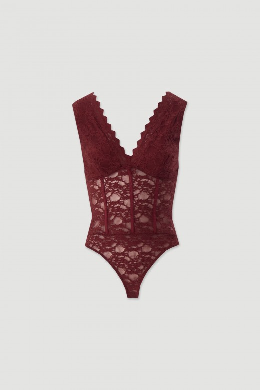 Lace bodysuit with v-neck Lace bodysuit with v-neck