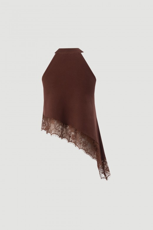 Asymmetric knit top with lace Asymmetric knit top with lace