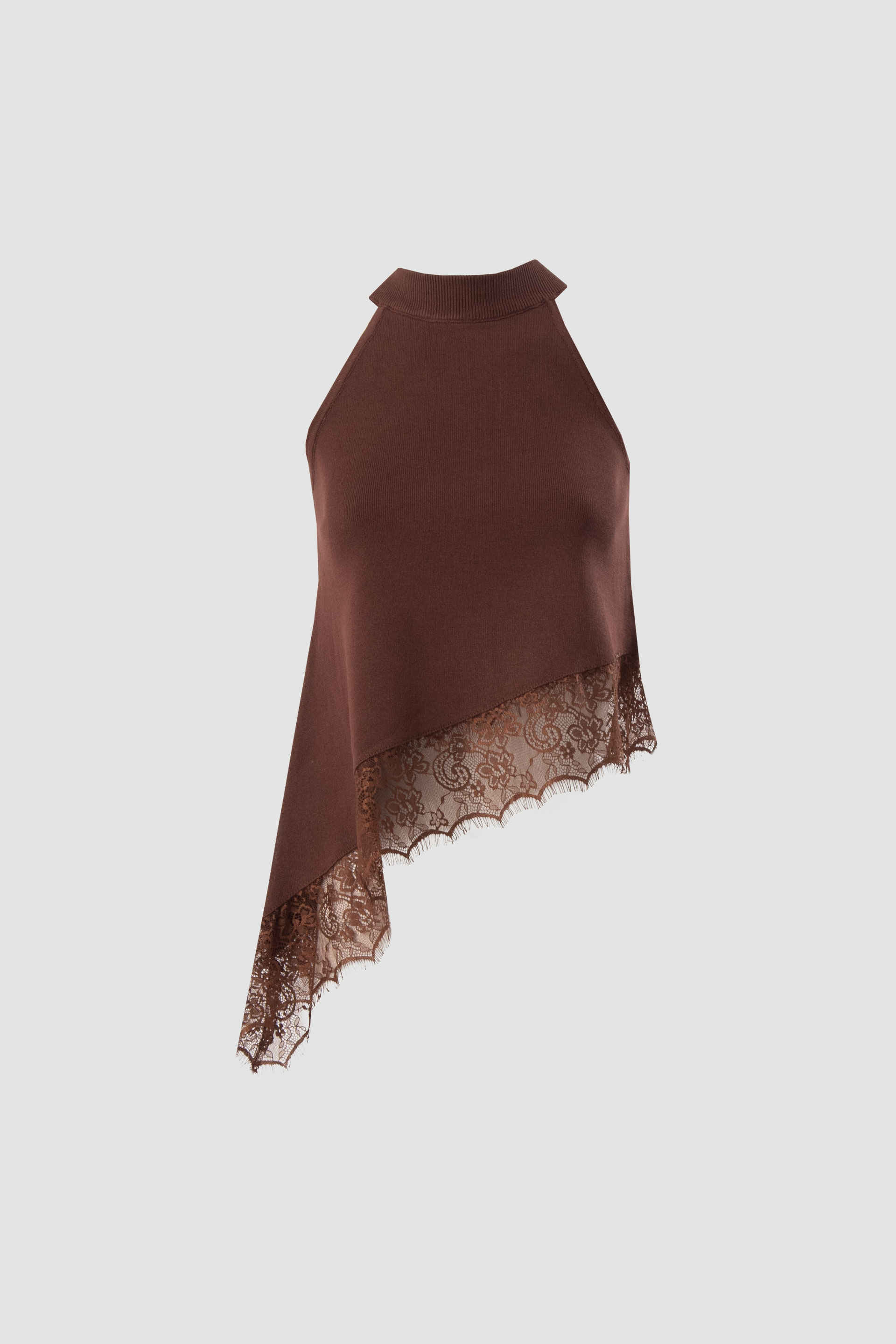Top de malha assimétrico com renda