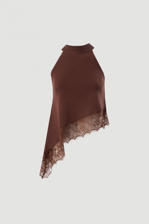 Asymmetric knit top with lace Asymmetric knit top with lace