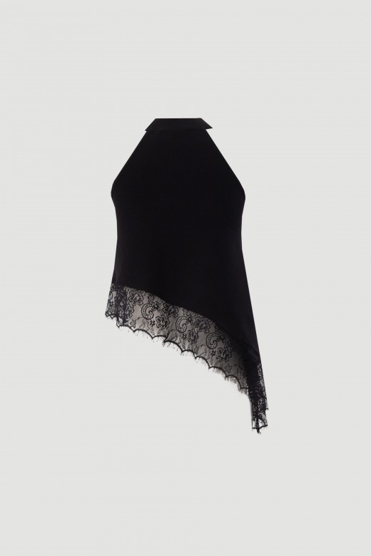 Asymmetric knit top with lace Asymmetric knit top with lace