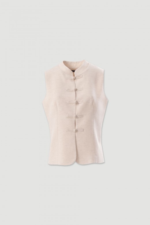 Linen-blend waistcoat with oriental fastening Linen-blend waistcoat with oriental fastening