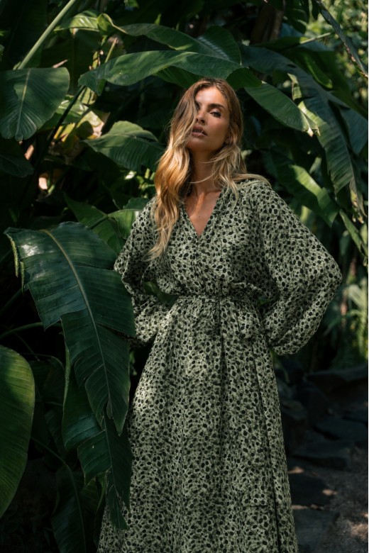 Printed midi dress with belt Printed midi dress with belt