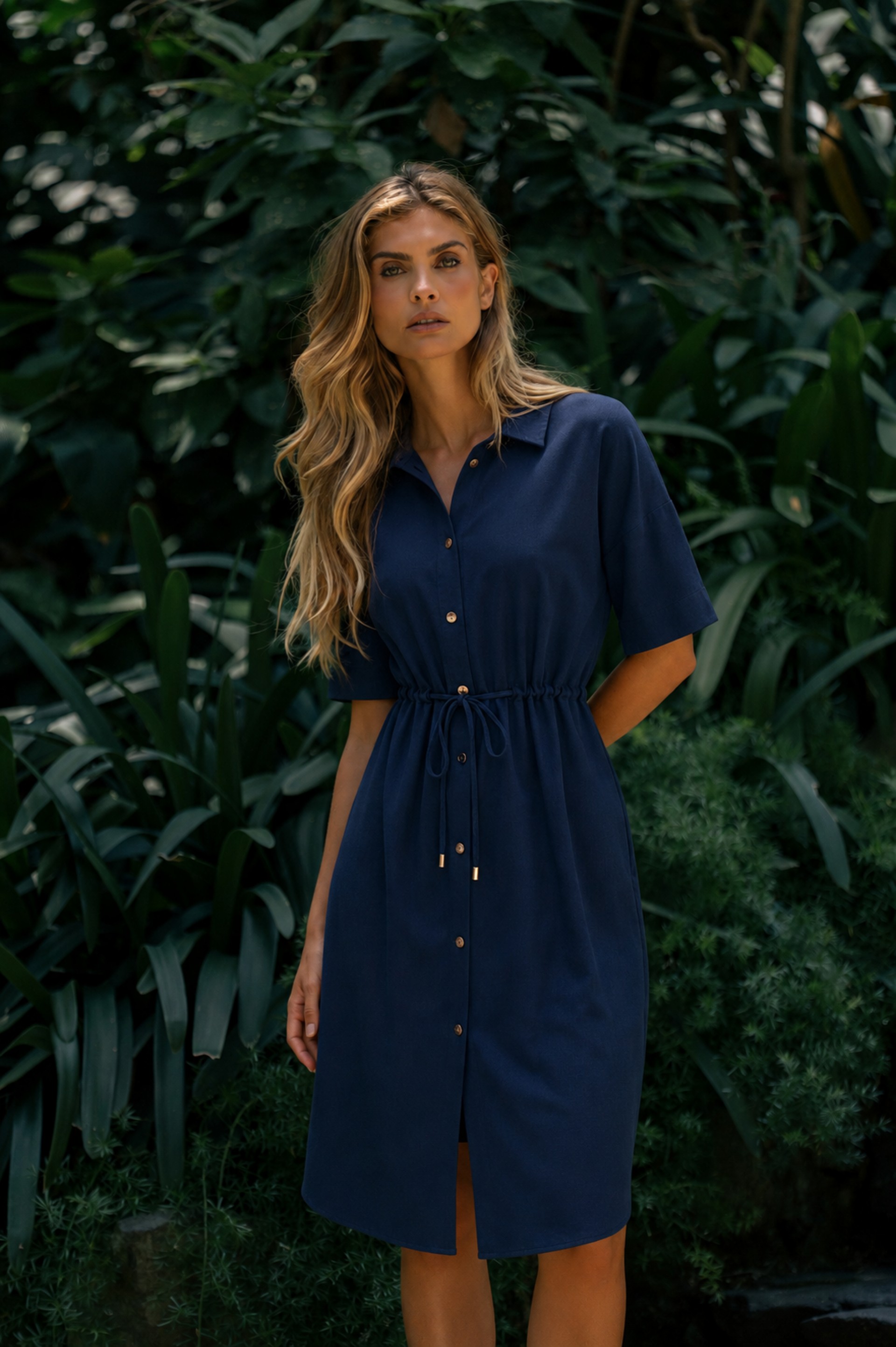 Linen-blend shirt dress
