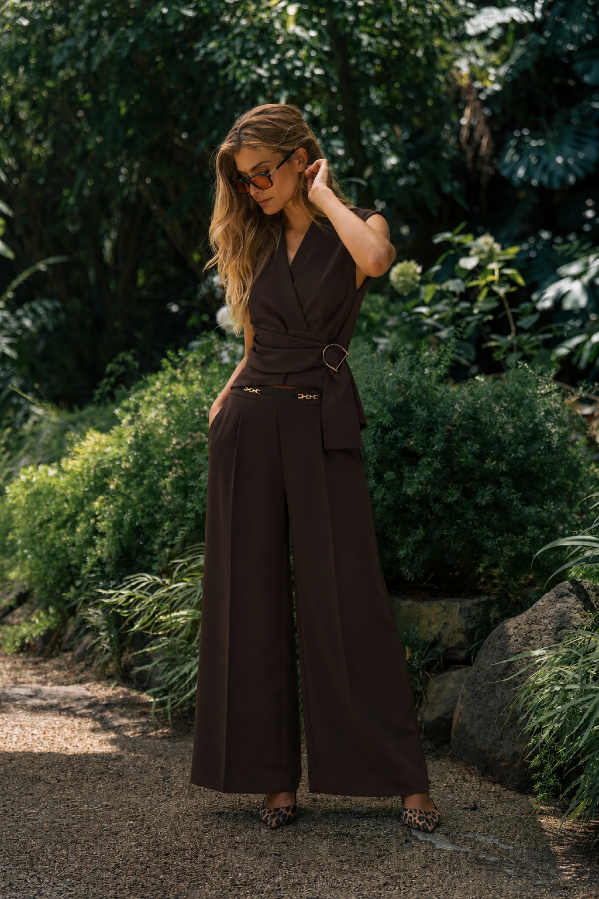 Fluid culotte trousers with metallic detail