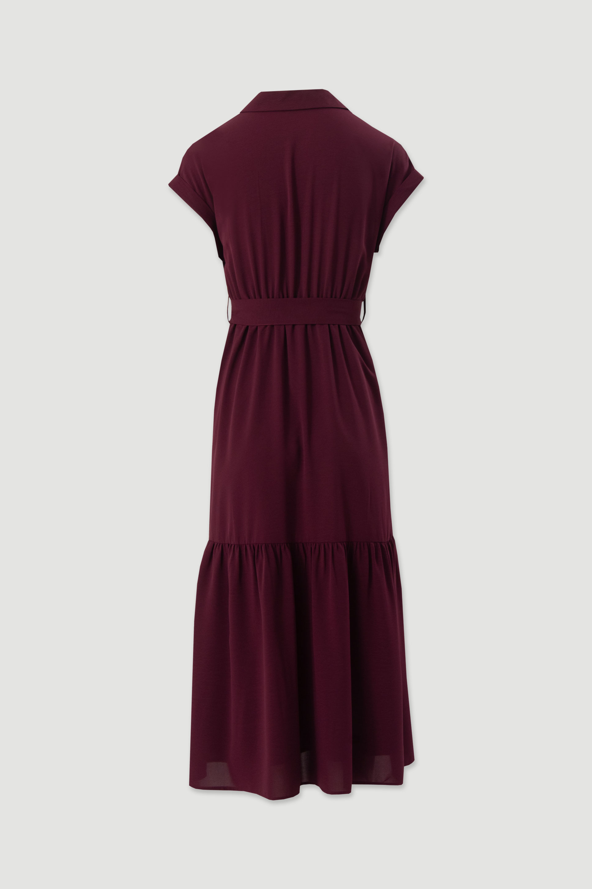 Midi dress with belt and ruffle hem