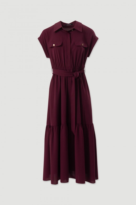 Midi dress with belt and ruffle hem Midi dress with belt and ruffle hem