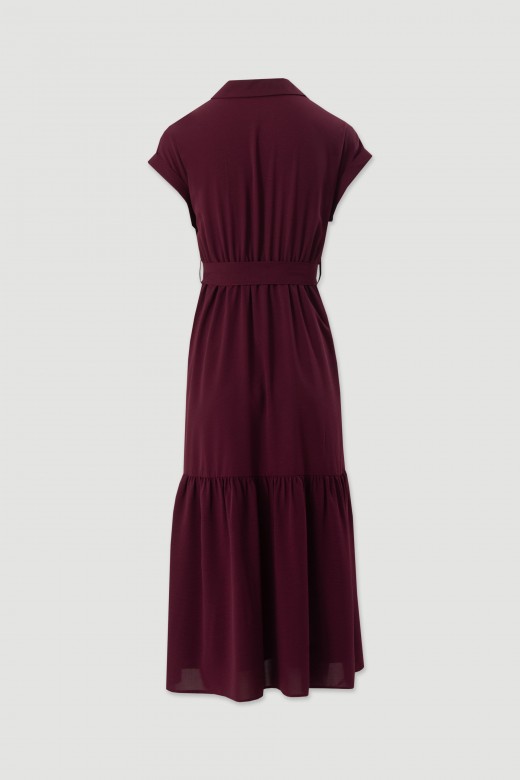 Midi dress with belt and ruffle hem Midi dress with belt and ruffle hem