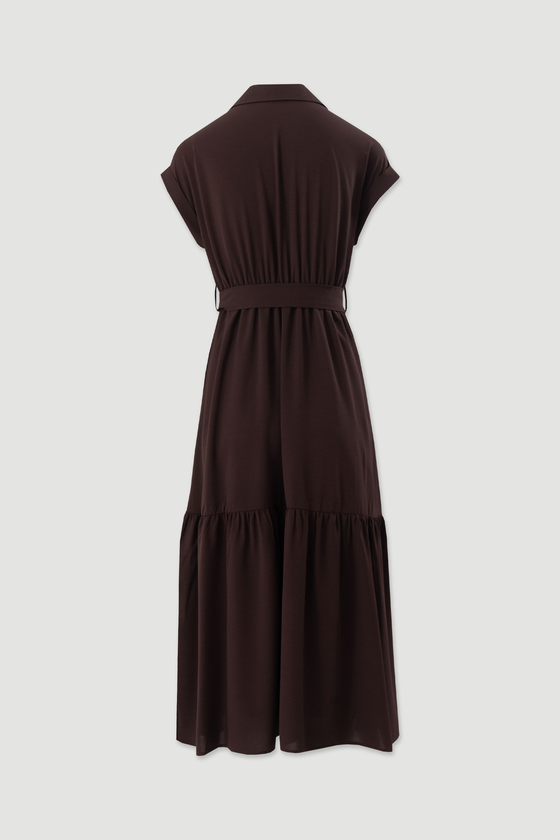 Midi dress with belt and ruffle hem