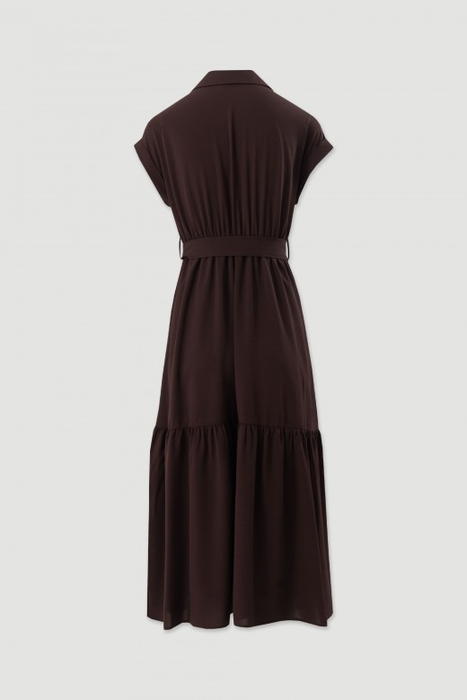 Midi dress with belt and ruffle hem Midi dress with belt and ruffle hem