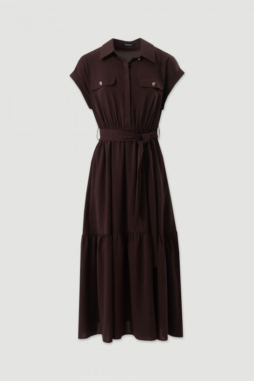 Midi dress with belt and ruffle hem Midi dress with belt and ruffle hem