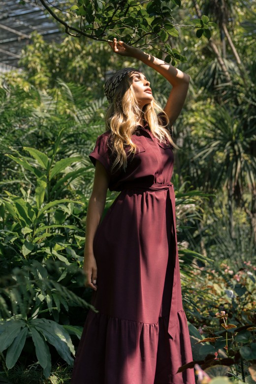 Midi dress with belt and ruffle hem Midi dress with belt and ruffle hem