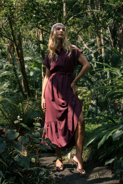 Midi dress with belt and ruffle hem Midi dress with belt and ruffle hem