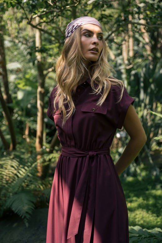 Midi dress with belt and ruffle hem Midi dress with belt and ruffle hem