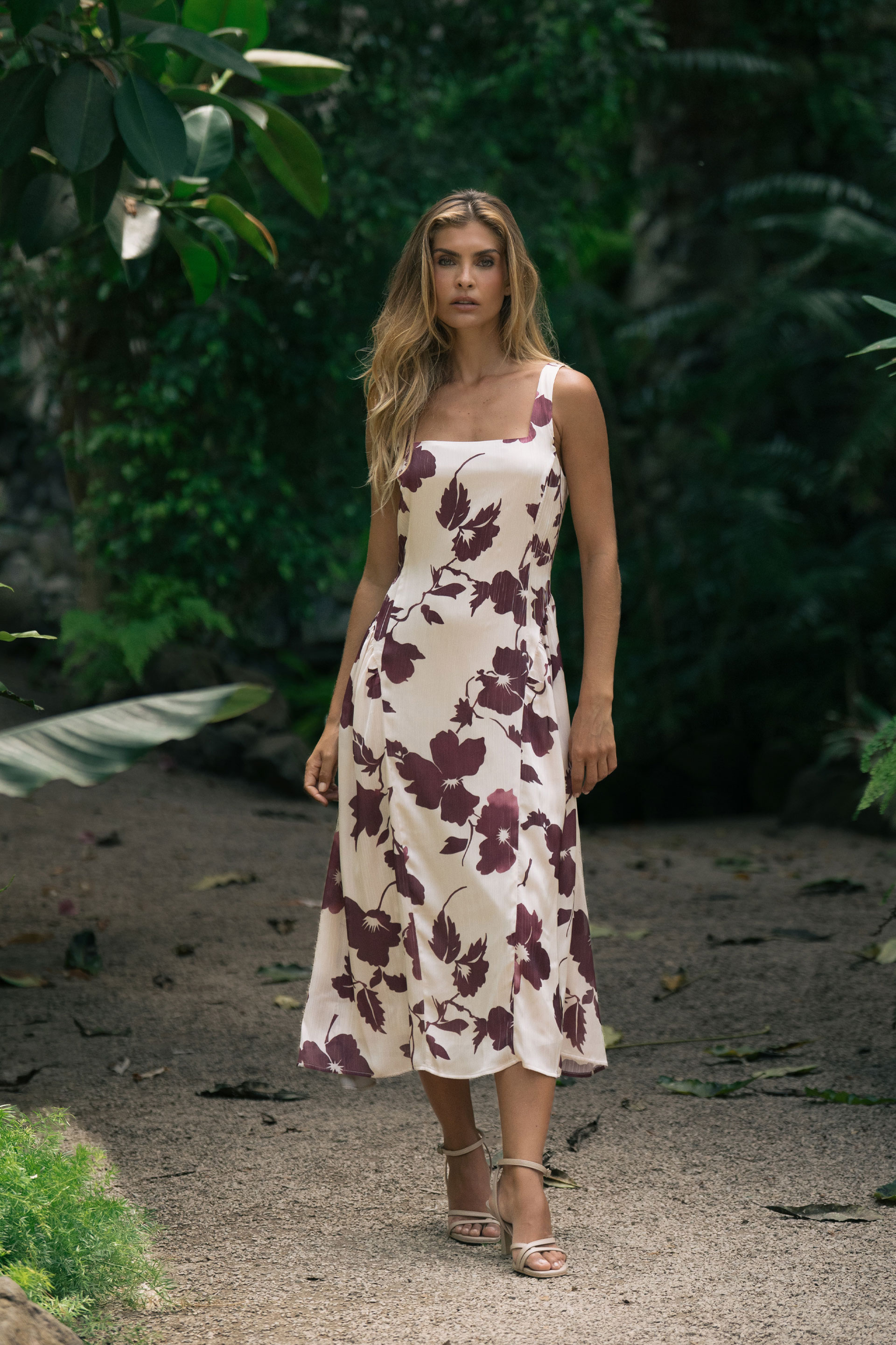 Printed satin midi dress