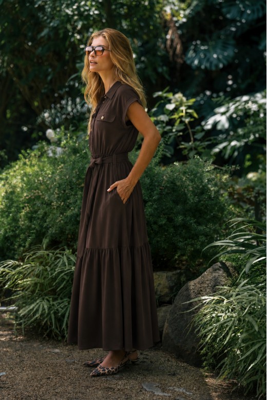 Midi dress with belt and ruffle hem Midi dress with belt and ruffle hem