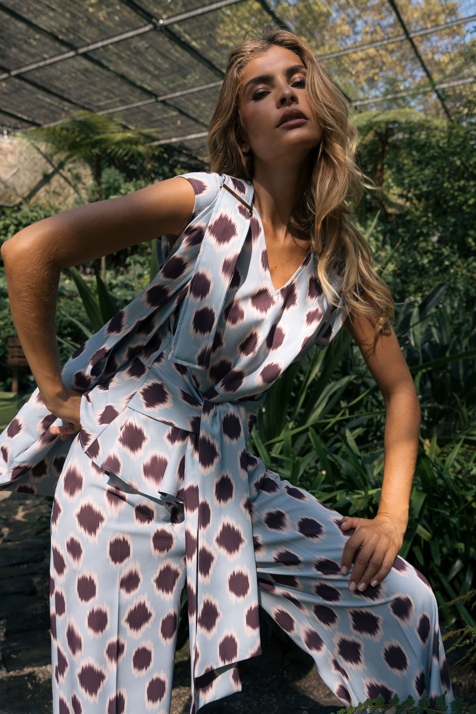 Printed tunic with tie belt