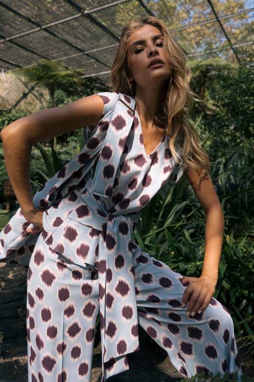 Printed tunic with tie belt